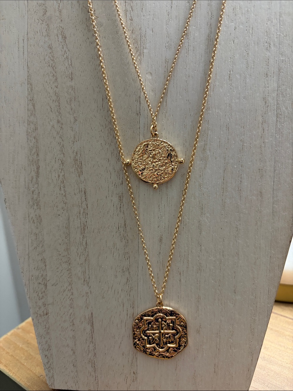 Anthropologie Gold Layered Medallion Necklace Set